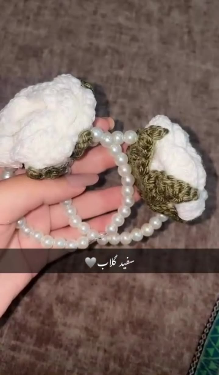 Handmade Crochet Rose Wrist Gajra for Women Pearls