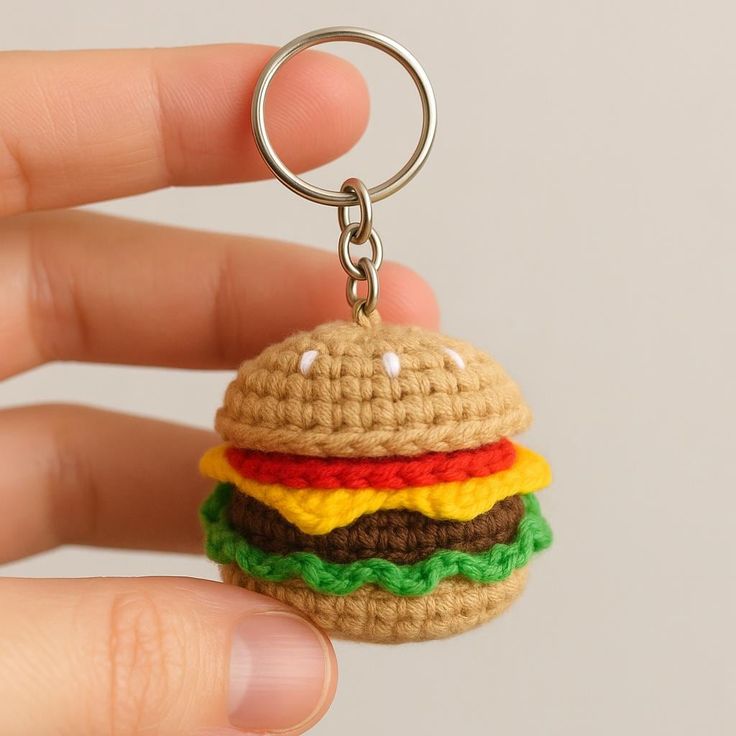 Handmade Crochet Burger Keychain Cute Gift