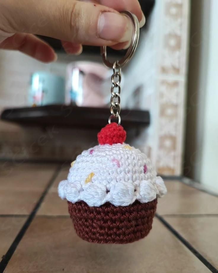 Cute Crochet Handmade Cupcake Keychain for Bags and Keys