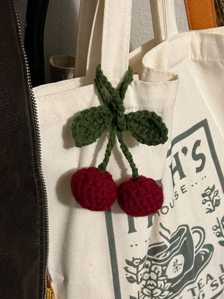 Cute Crochet Handmade Cherry Keychain for Bags and Totes