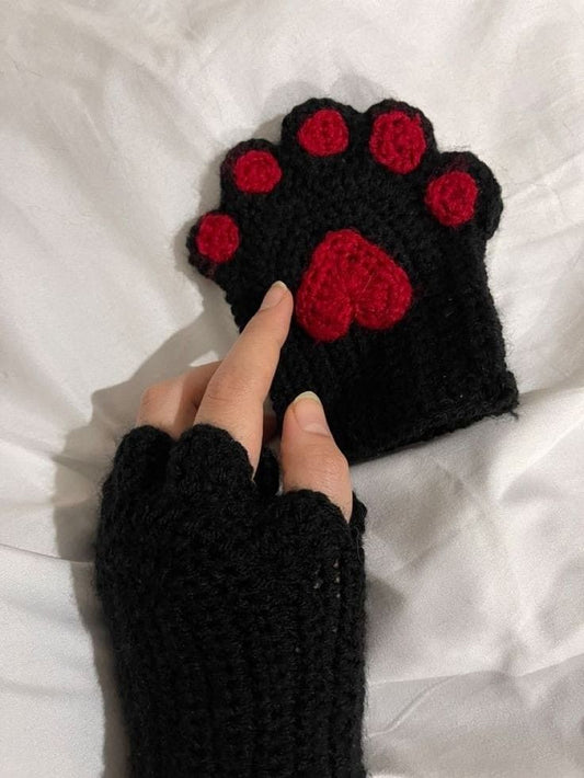 Cute Cat Paw Crochet Handmade Fingerless Glove