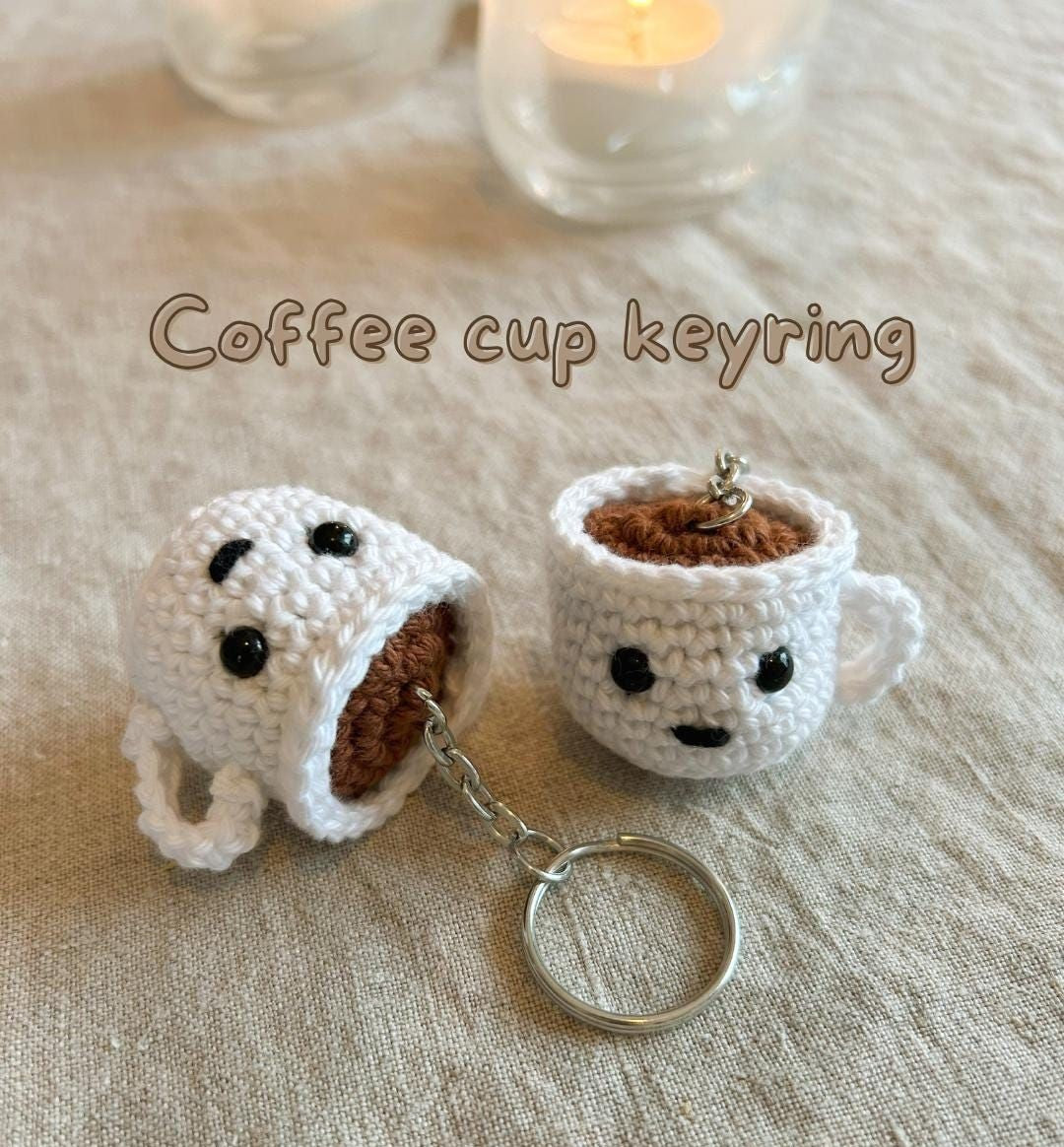 Cute Crochet Handmade Coffee Cup Keyring for Bags & Keys