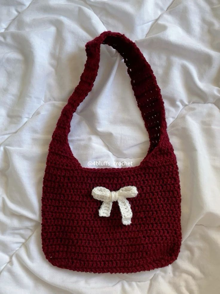 Handmade Crochet Shoulder Bag with Bow