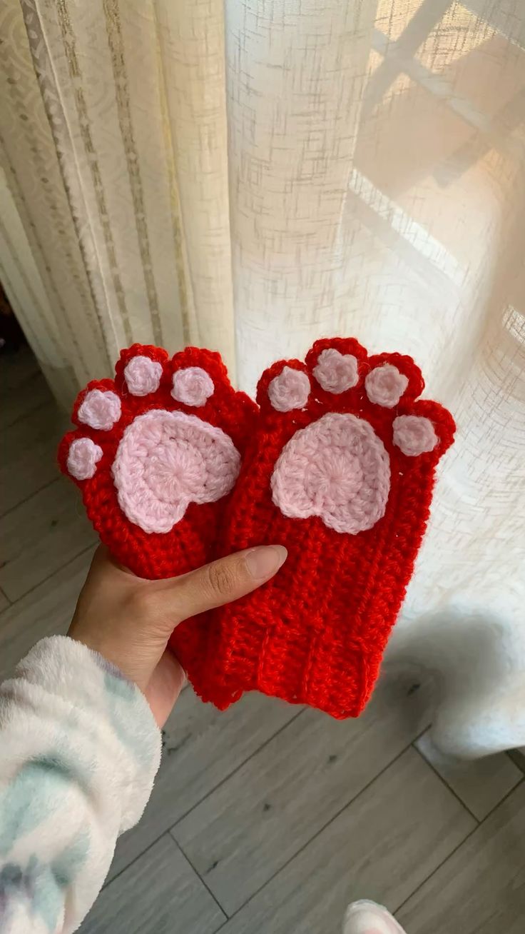Cute Cat Paw Crochet Handmade Fingerless Glove