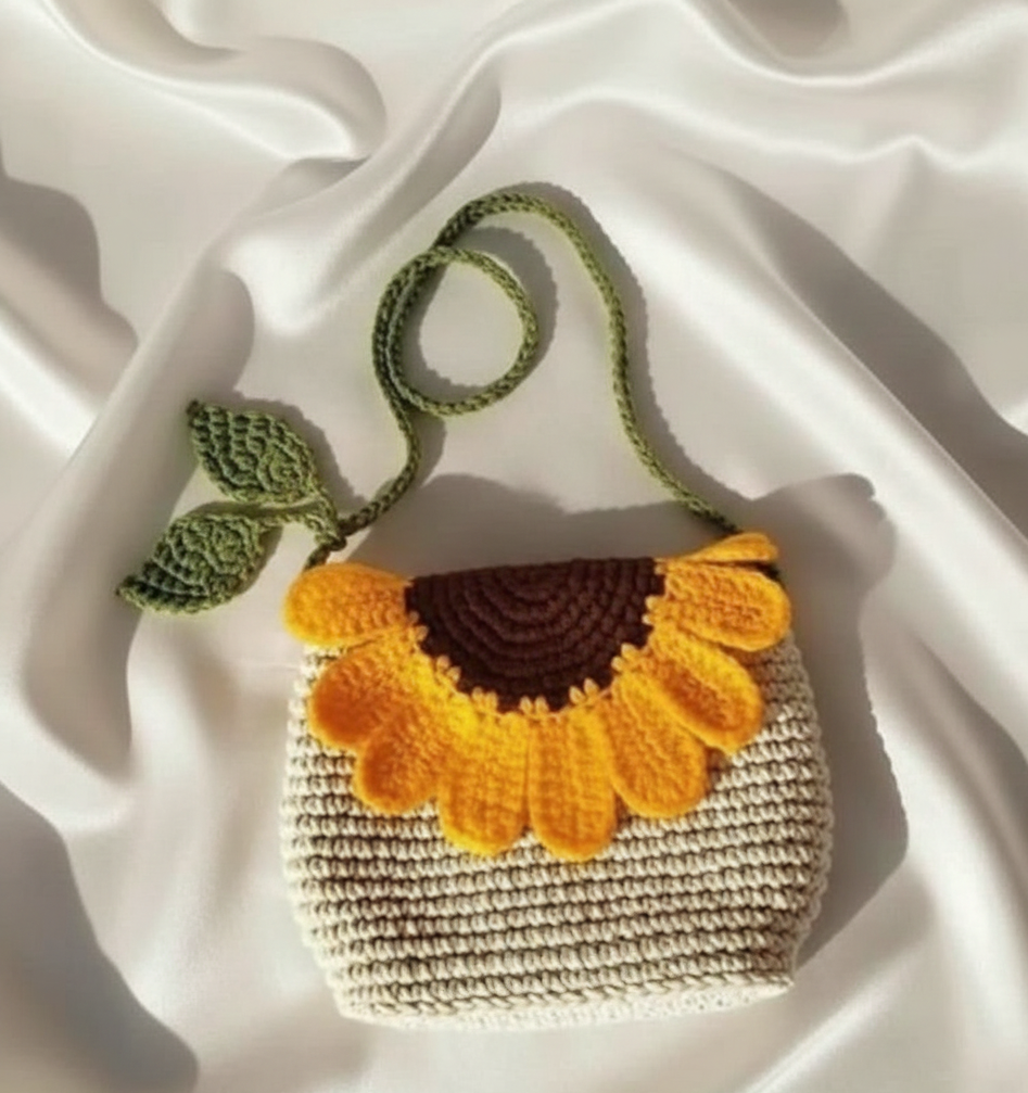 Crochet Handmade Sunflower Granny Square Crossbody Bag