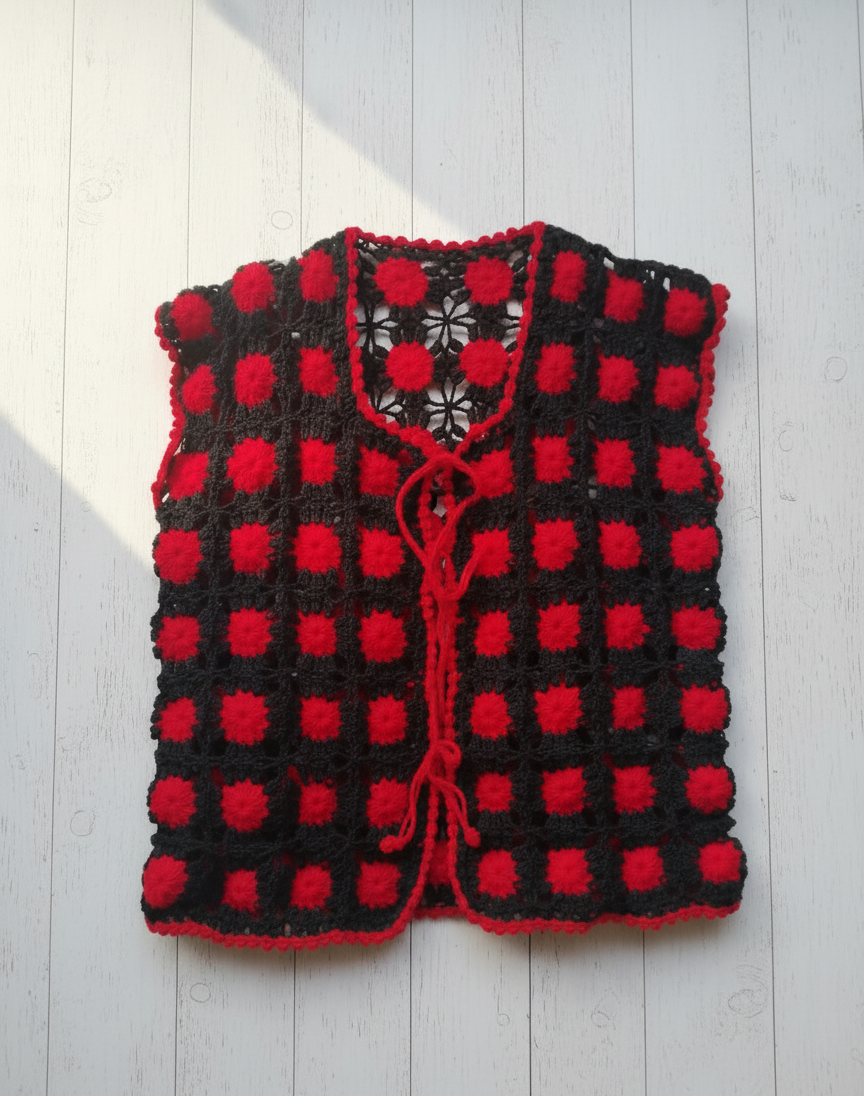 Handmade Red and Black Crochet Vest