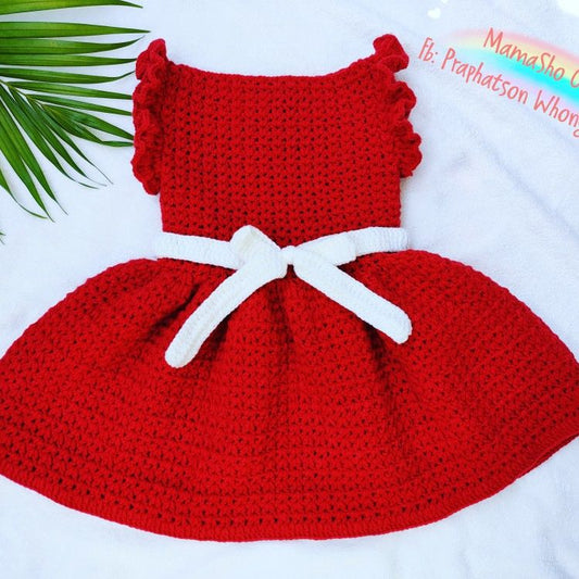 Handmade Crochet Baby Girl Dress with Bow