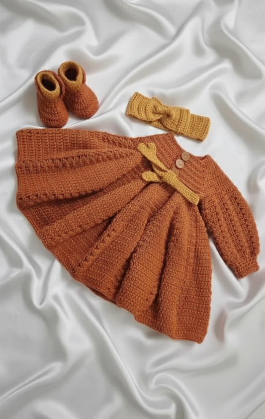 Handmade Crochet Baby Dress Set with Headband