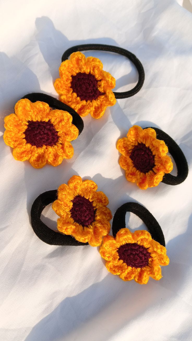 2 Piece Handmade Sunflower Crochet Hair Ties Set
