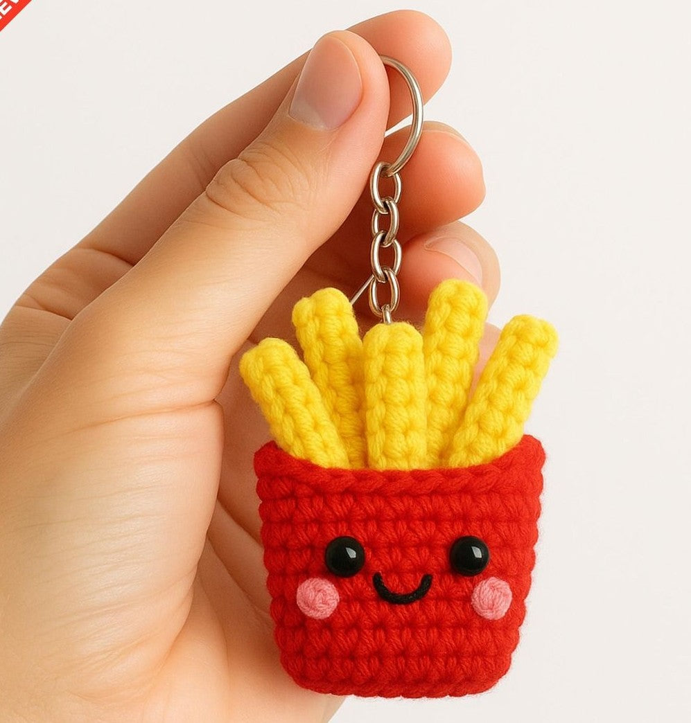 Cute Crochet Handmade French Fries Keychain Charm