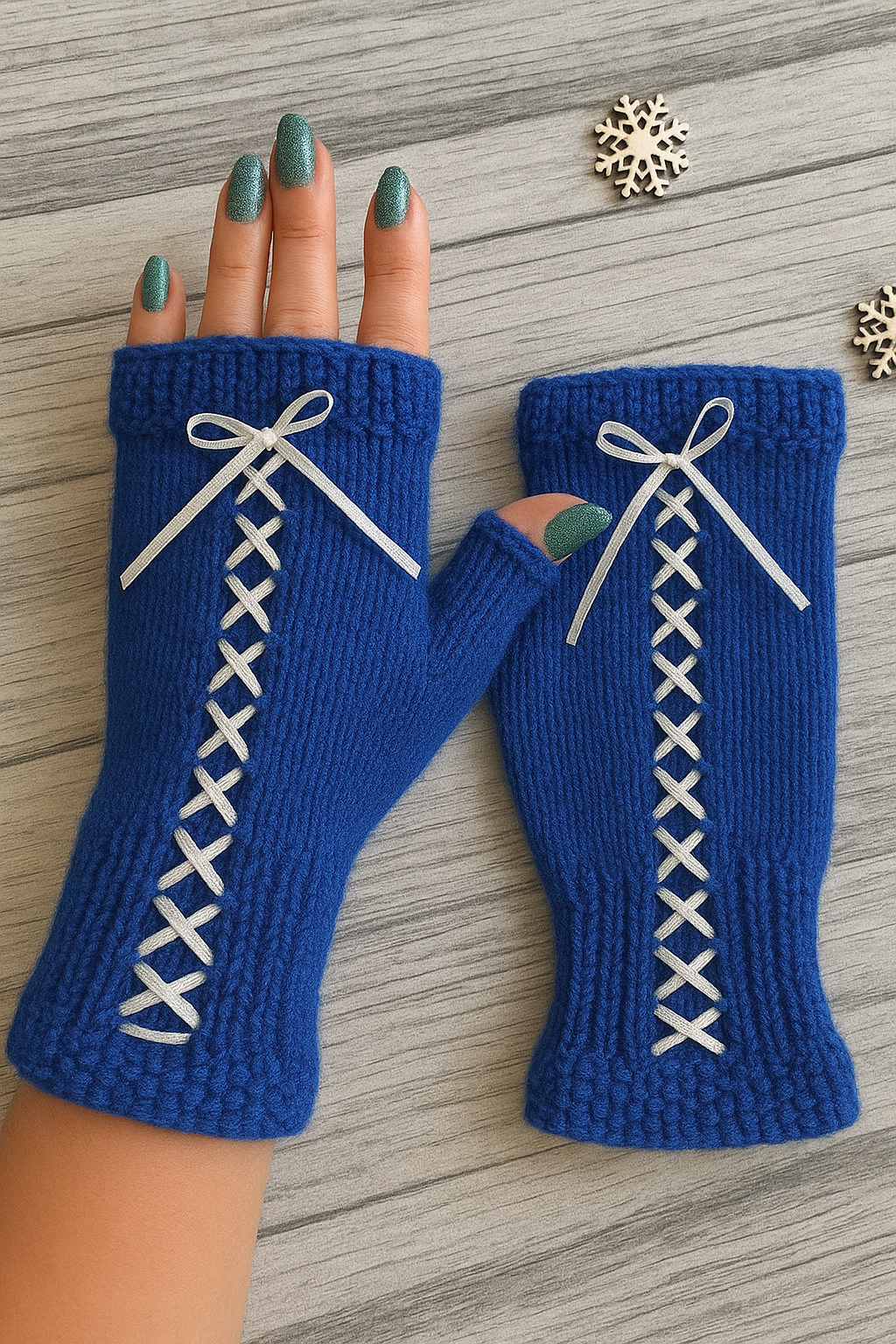 Adorable Handmade Crochet - Knitted Fingerless Gloves with Lace-Up Design