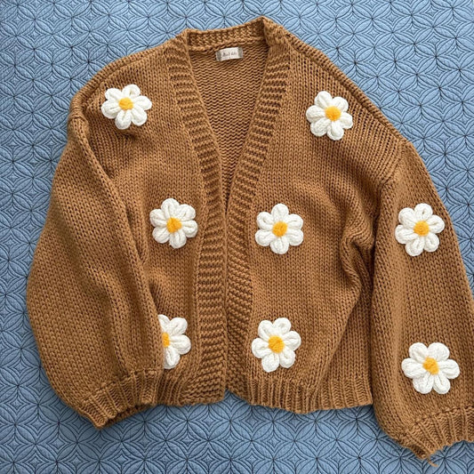 Handmade Floral Knit Cropped Cardigan for Women