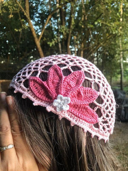 Handmade Crochet Flower Mesh Hair Snood - Cap For Women