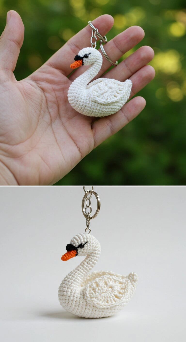 Handmade Crochet Swan Keychain Cute Gift