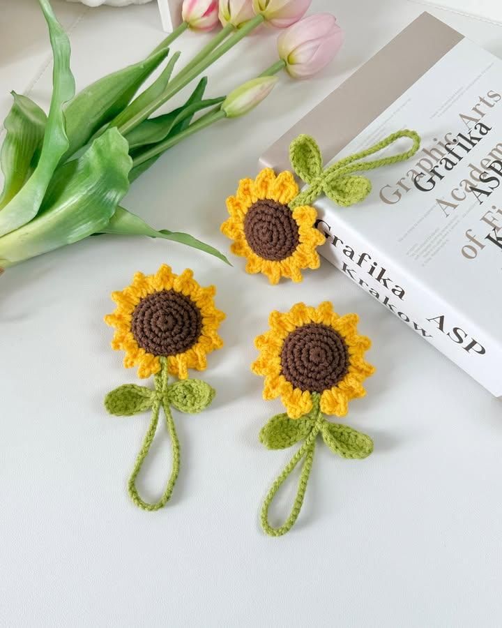 Handmade Crochet Sunflower Bag Charm Accessory