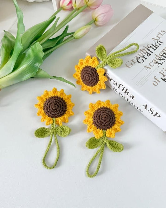 Handmade Crochet Sunflower Bag Charm Accessory