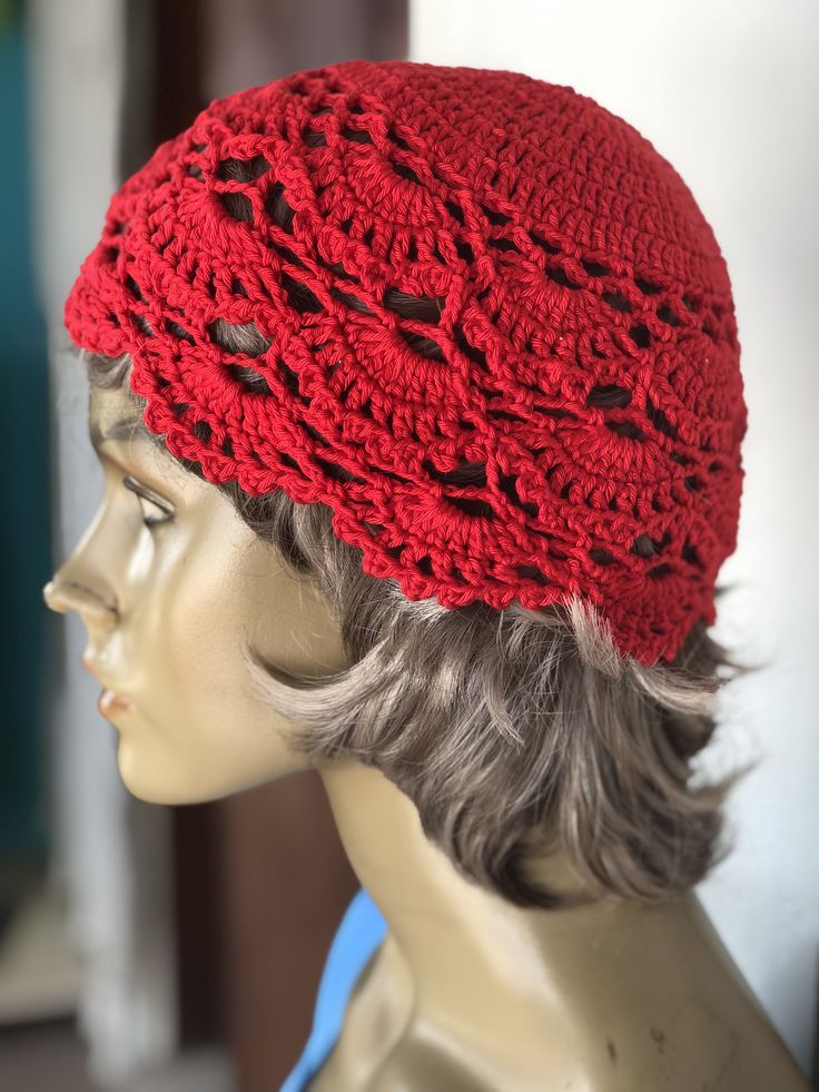 Handmade Crochet Cotton Lace Beanie Hat For Girls