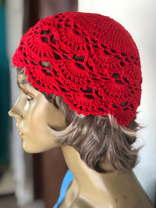 Handmade Crochet Cotton Lace Beanie Hat For Girls