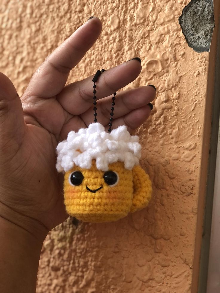 Cute Crochet Beer Mug Keychain Handmade Charm