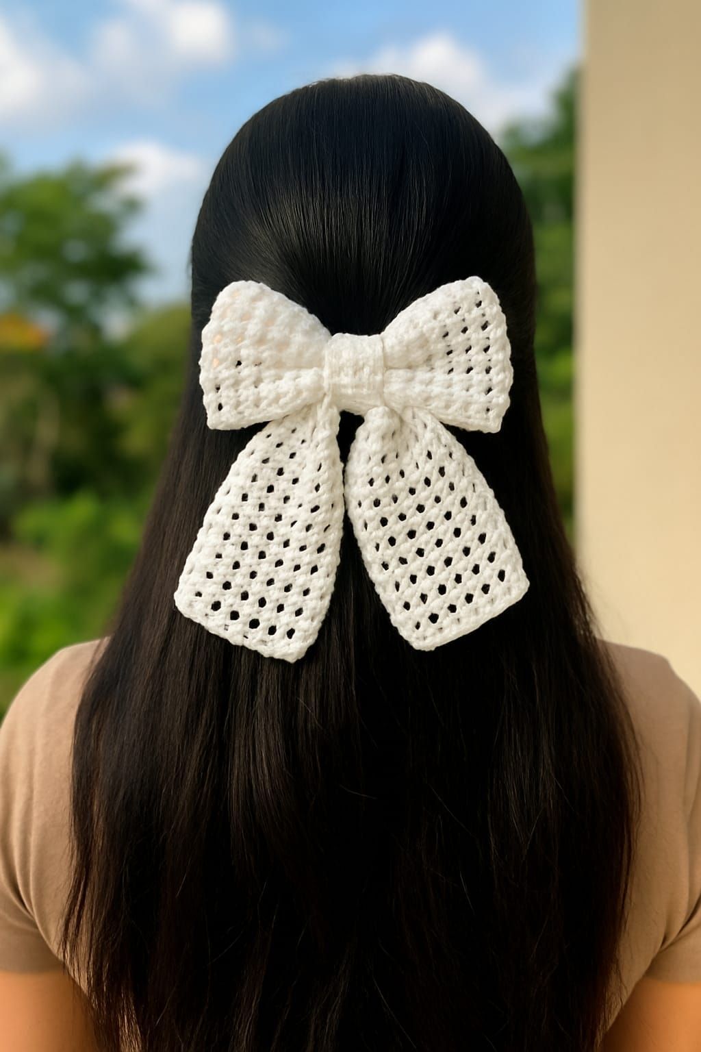 Aesthetic Crochet Handmade Bow Hair Clip for Long Hair Trendy For Girls
