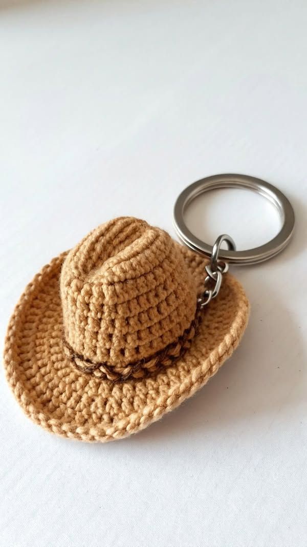 Crochet Cowboy Hat Keychain – Cute Handmade Gift