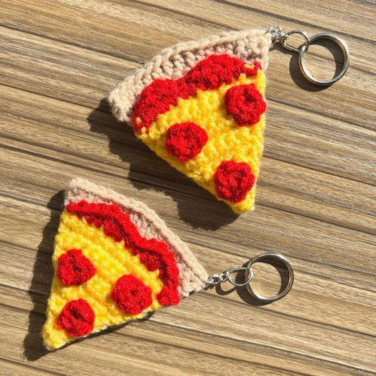 Crochet Pizza Slice Keychain Cute Handmade Gift