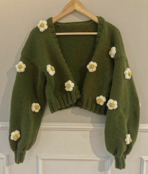 Handmade Floral Knit Cropped Cardigan for Women