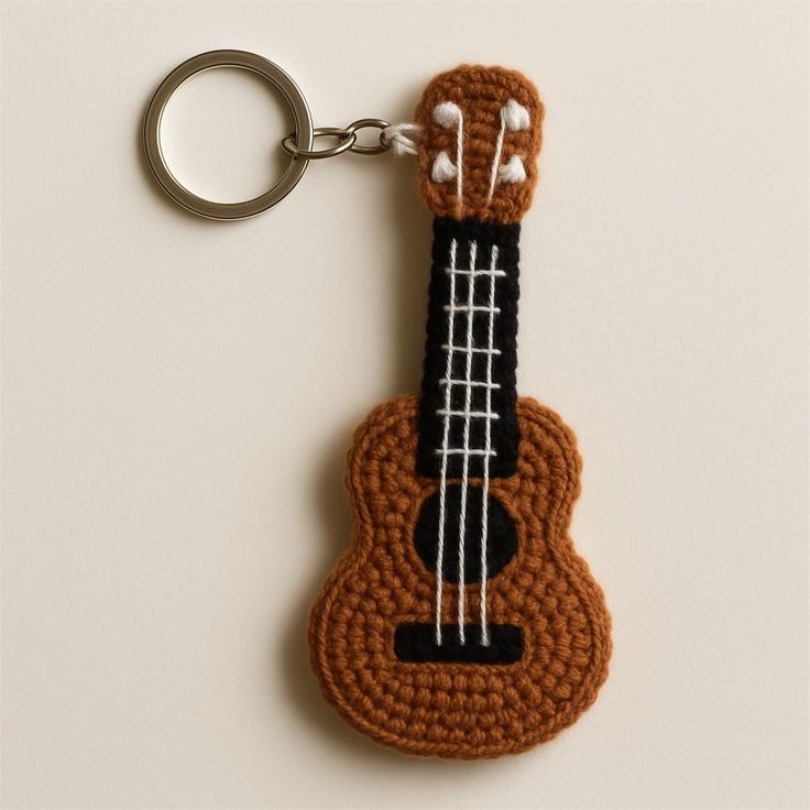 Handmade Crochet Guitar Keychain Gift