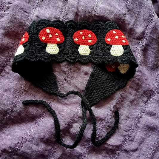 Handmade Crochet Mushroom Scallop Headband - Y2k & Cute