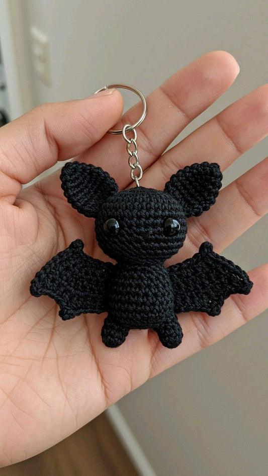Handmade Crochet Bat Keychain Cute Black
