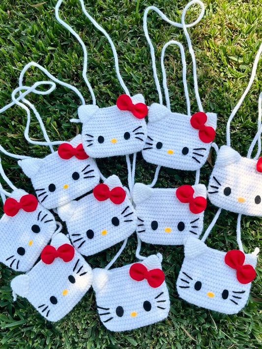 Handmade Crochet Kitty Face Mini Bag For Girls