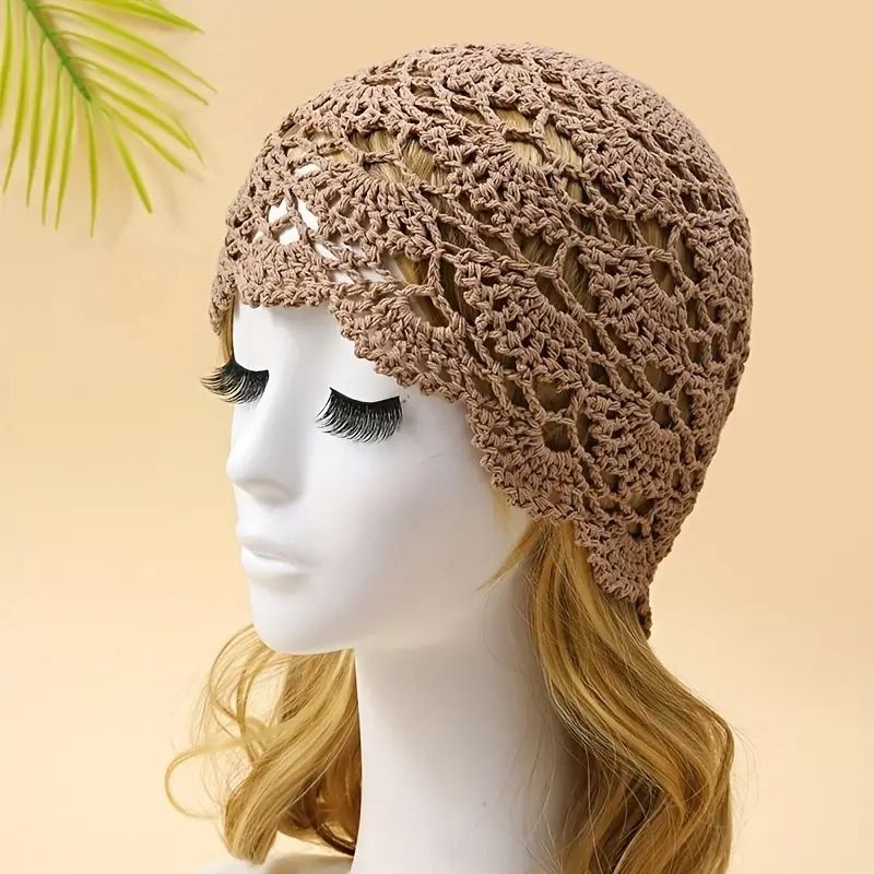 Handmade Crochet Cotton Lace Beanie Hat For Girls