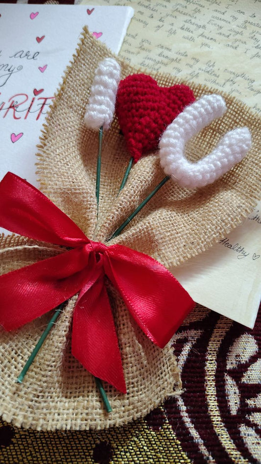 Handmade Crochet LOVE Flower Bouquet Gift