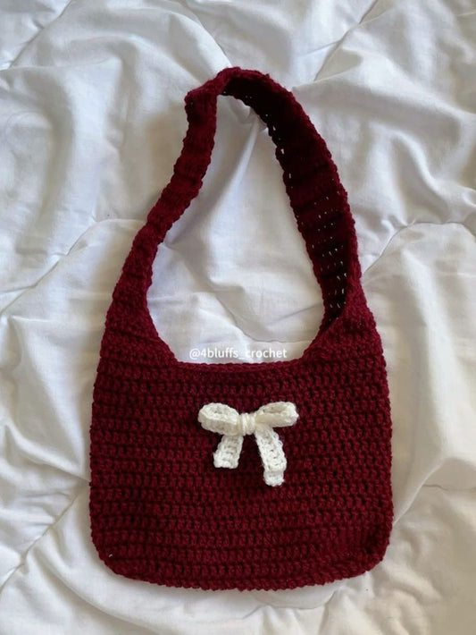 Handmade Crochet Shoulder Bag with Bow