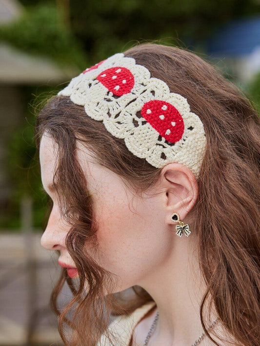 Handmade Crochet Mushroom Scallop Headband - Y2k & Cute