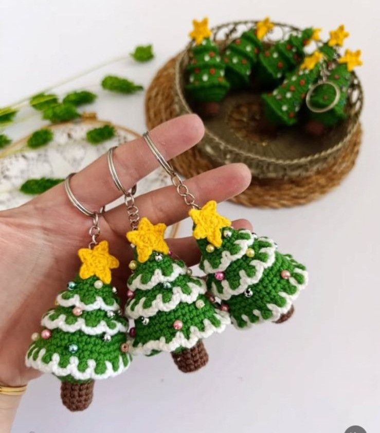 Handmade Crochet Christmas Tree Keychain Gift