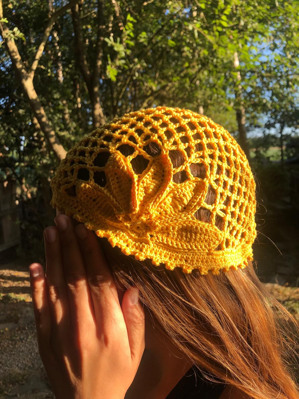 Handmade Crochet Flower Mesh Hair Snood - Cap For Women