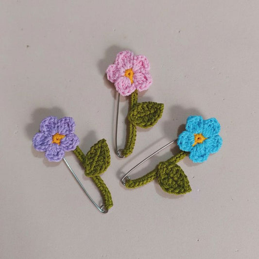 1 Pair Handmade Crochet Flower Safety Pin Brooch Gift for Women UK