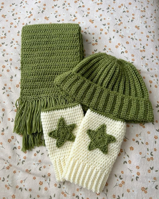 Handmade Crochet Winter Hat Scarf Mittens Set