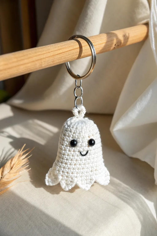 Cute Crochet Ghost Keychain Handmade Gift