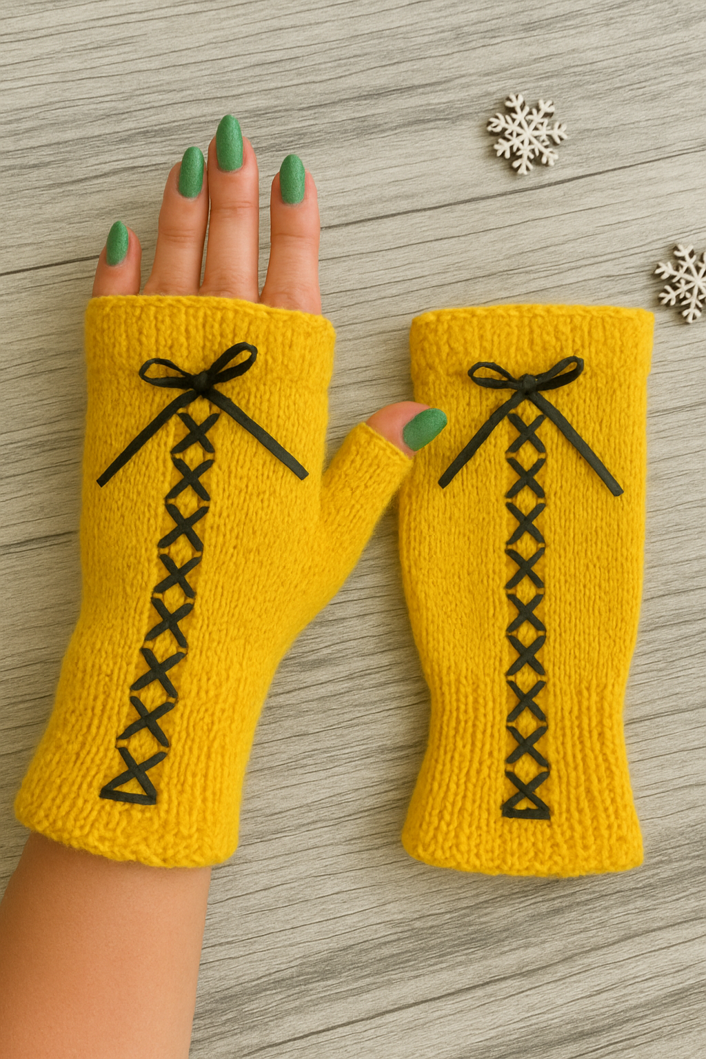 Adorable Handmade Crochet - Knitted Fingerless Gloves with Lace-Up Design