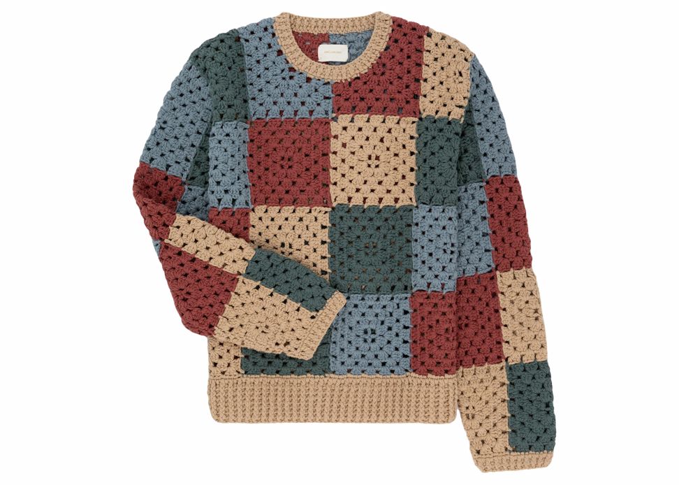 Handmade Crochet Men's Checkered Pullover Sweater