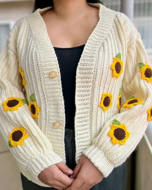 Handmade Crochet Sunflower Knit Cardigan for Women