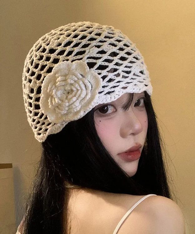 Handmade Crochet Flower Mesh Beanie Cap For Women