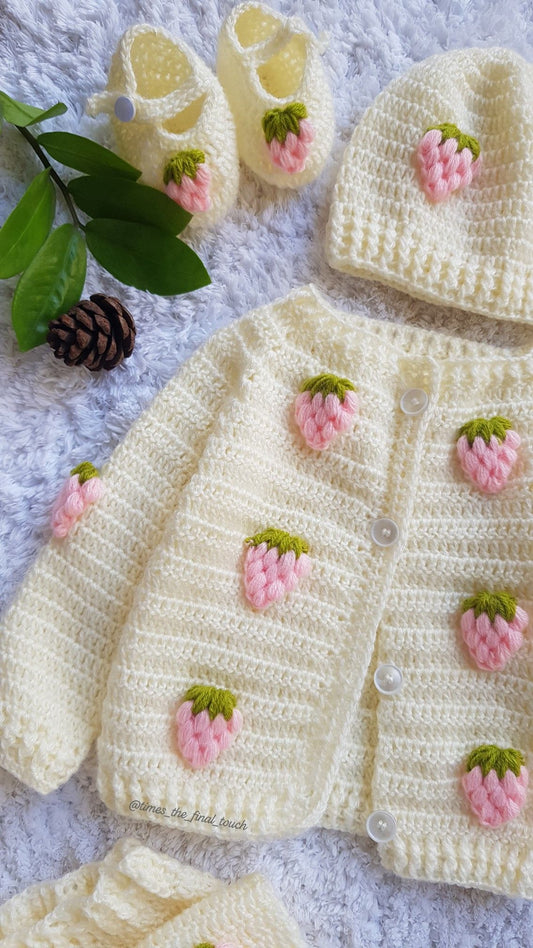 Handmade Crochet Baby Strawberry Outfit Set