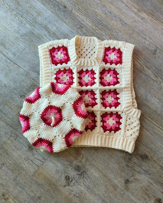 Baby Crochet Granny Square Vest & Hat Set