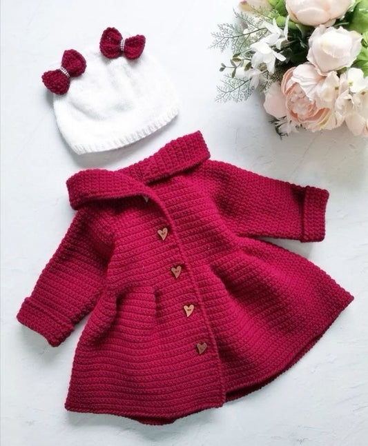 Baby Girl Crochet Coat Set with Bow Hat