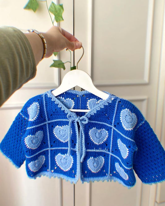 Kids Crochet Handmade Heart Cardigan & Hat Set