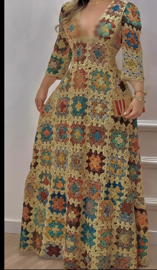 Boho Crochet Maxi Dress for Women – Handmade Style