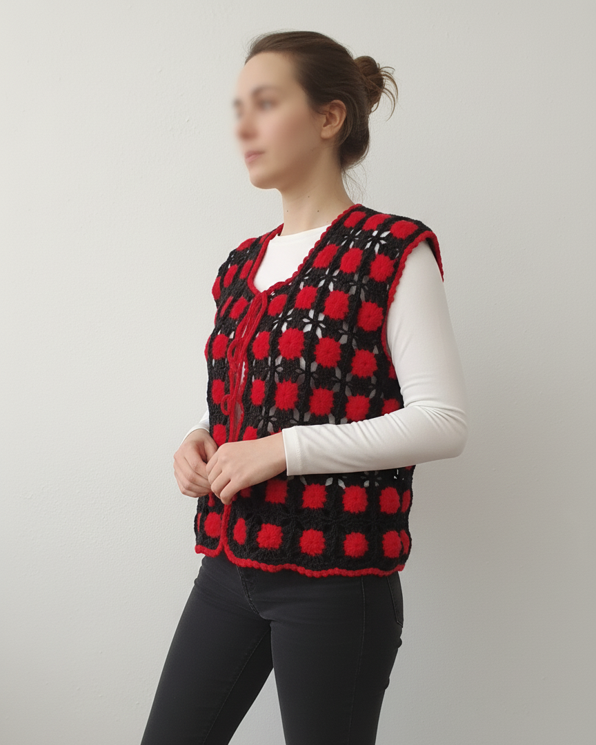 Handmade Red and Black Crochet Vest